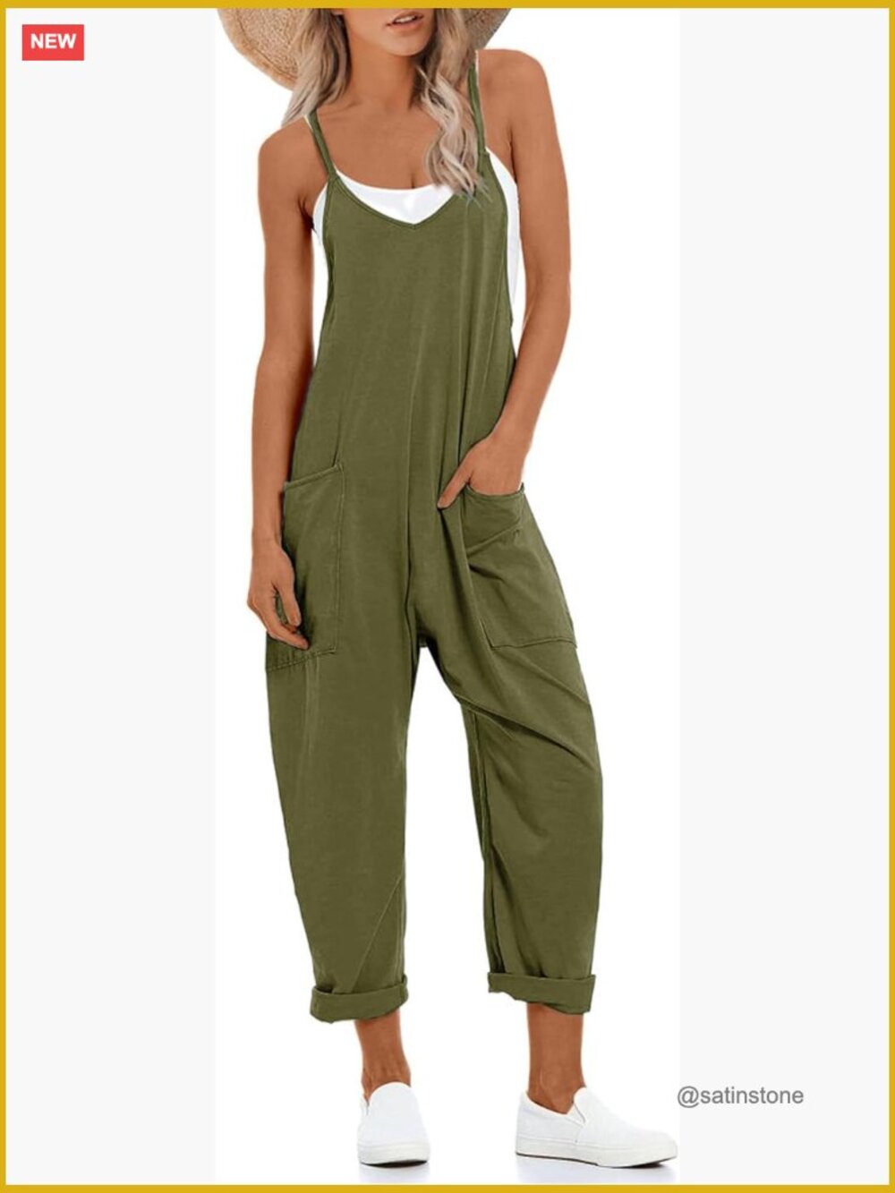Women's Adjustable Strap Jumpsuit with Pockets Harem Overalls